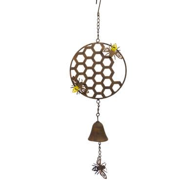 Hanging Windchime Bell - Bee Inspired - Honeycomb Design Garden Ornament Gift