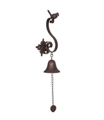 Heavy 1.1kg Cast Iron Garden Indoor Bell - Bird Design Brown Metal Wall Mounted