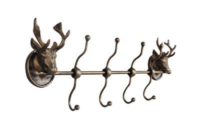 Heavy Iron Coat Hook Rack - Distressed Gold Stag Design w50cm