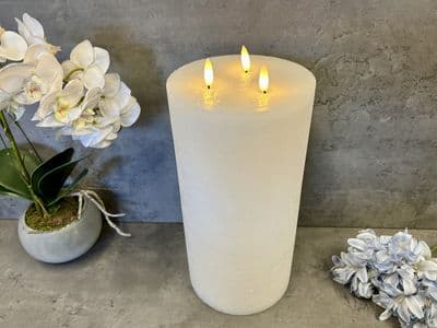 Huge 30cm XL White LED Pillar Candle Real Wax Glow Flame Timer Batteries Inc