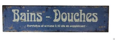 HUGE 50cm Shabby French Chic Bain Douche Bath Shower Metal Sign Plaque Blue