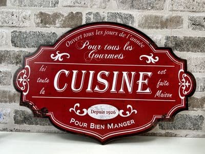 Huge 51cm Red Cuisine Kitchen Metal Steel Sign Plaque French Vintage Wall Art
