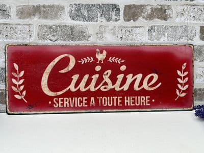 Huge 52cm French Cuisine at all Hours Metal Sign Plaque Wall Mount Freestanding