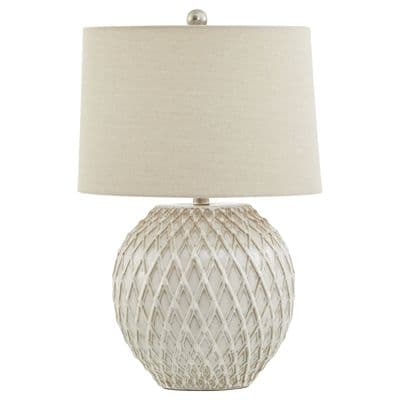 Huge 58cm Lattice Cream Ceramic Table Buffet Lamp w/ Linen Shade