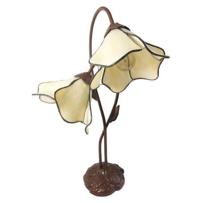 Huge 61cm Cream Tiffany Table Double Lamp Light Petal Shade