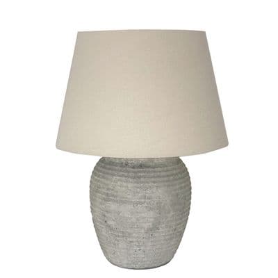 Huge 67cm Table Buffet Lamp 7.9kg - Ribbed Aged Shabby Chic Stone w/ Linen Shade