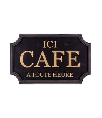 Huge 71cm Black & Gold Wooden CAFÉ Bistro French Sign Wall Plaque