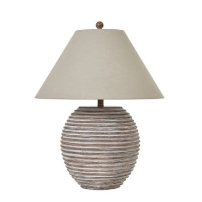 Huge 71cm Ribbed Stone Effect Ceramic Grey Brown Buffet Lamp w/ Linen Shade