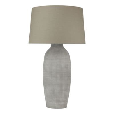 Huge 95cm Ribbed Stone Effect Ceramic Grey Brown Buffet Lamp w/ Linen Shade
