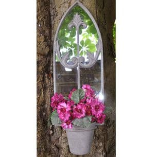 Iron Shabby Chic Style Grey Garden Mirror w Plant Pot Patio