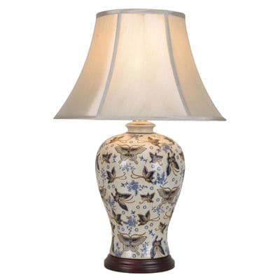 Ivory Butterfly Ceramic Oriental Chinese Buffet Table Lamp with Shade 66cm