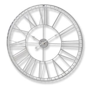 Large Nickel Skeleton Wall Clock 80cm Silver Feature Piece