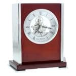 Mahogany Wood Wooden Mantel Table Clock w Skeleton Dial