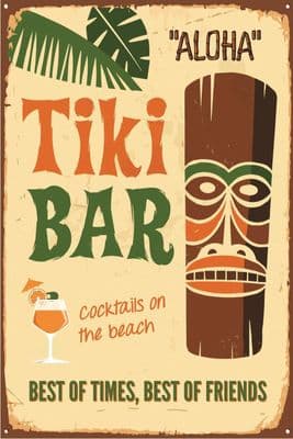 Metal Plaque Wall Sign Tiki Bar Aloha Gift 15 x 20 cm