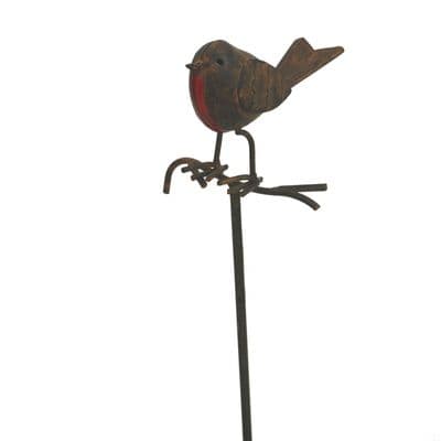 Metal Robin Redbreast on Stake Distressed Lifelike Garden Ornament Gift