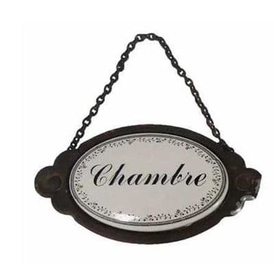 Metal Room Plaque Home Sign with Chain - Chambre, Toilettes or Salle de Bains