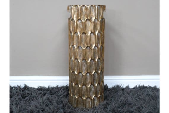 Metal Umbrella Walking Stick Stand Holder Gold Ribbed Link Distressed w Handles