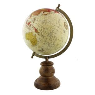 Metal & Wood World Globe Educational Ornament 20cm