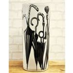 Monochrome 18" Tall Round Black White Ceramic Umbrella Stand Stick Holder