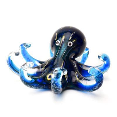 Objets d'Art Handblown Black & Blue Glass Octopus Ornament Paperweight