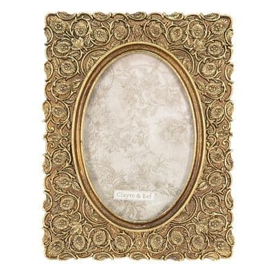Oval Photo Picture Frame - Gold Flowers Design - 10 x 15cm