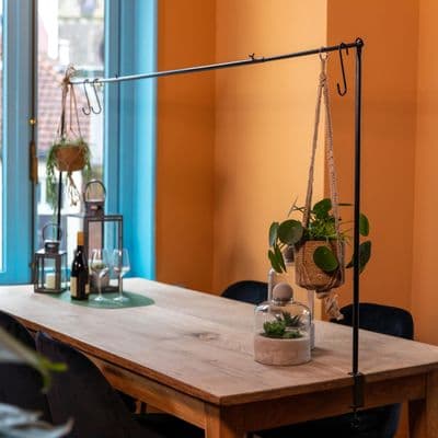 Over Table Hanging Rack Rail Pole Black Steel Clamp W211.5cm