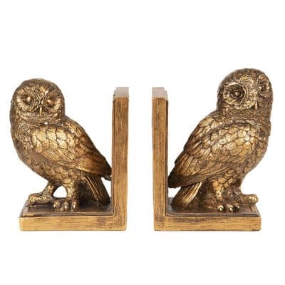 Pair Heavy Gold Ornate Owl Bird Bookends Book Supports Gift