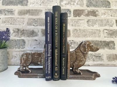 Pair Iron Dachshund Sausage Dog Book End Bookends Holders Library Gift