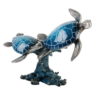 Polished Stone Effect Swimming Turtles Figurine Decorative Ornament 18cm
