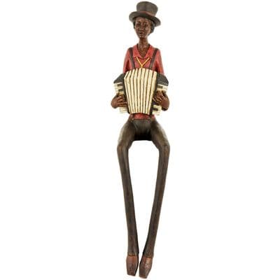 Resin Sitting Jazz Band Squeeze Box Brown Yellow Figurine Ornament Gift 40cm