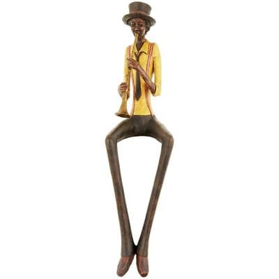 Resin Sitting Jazz Band Trumpeter Brown Yellow Figurine Ornament 39cm