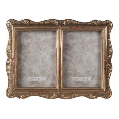 Rococco Double Photo Frame Gold Distressed Portrait Freestanding/Wall Mounted