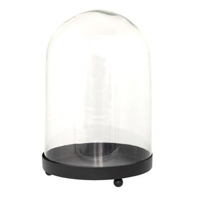Round Glass Display Bell Jar Round Cloche on Black Metal Base Display Stand 27cm