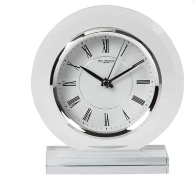 Round Glass Mantel Desk Table Clock Contemporary Roman Numerals 18cm