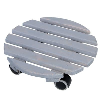 Round Wooden Plant Pot Caddy Grey Wheels Wood Planter Trolley Mover Stand