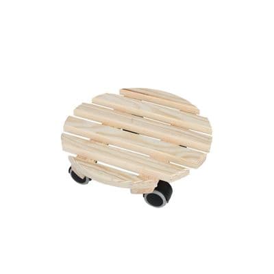 Round Wooden Plant Pot Caddy Wheels Wood Wheeled Planter Trolley Mover Stand