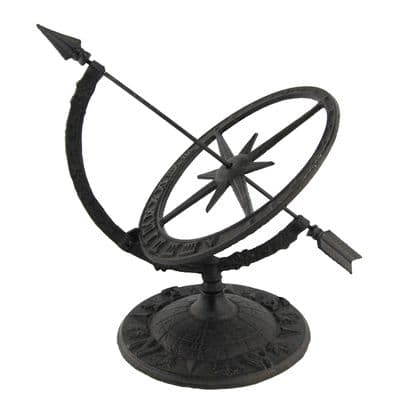 Rustic Brown Armillary Sundial - Vintage Cast Iron Garden Accessory