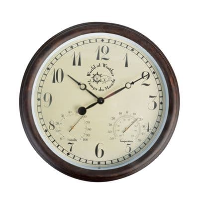 Rustic Outdoor Clock with Temperature Gauge and Hydrometer 38cm Indoor