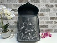 SAVE 50%!! Distressed Black Metal Post Mail Box - Shabby Chic - Lockable