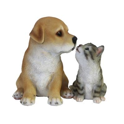 SAVE 70%!! Sitting Dog and Kitten Ornament Figurine Home Garden Statue 13.5cm