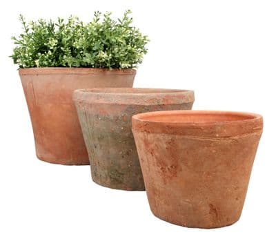 Set 3 Large Aged Terracotta Garden Pots Planters 25cm 22cm 14cm w/ Drainage Hole