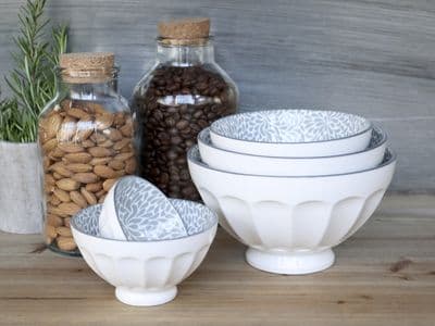 Set 5 French Grey Porcelain Bowls Soup Dessert Olives Nut Snack Decorative Inner