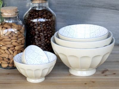 Set 5 French Latte Porcelain Bowls - Soup Dessert Olives  Snack Decorative Inner