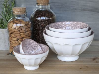 Set 5 French Pink White Porcelain Bowls - Soup Dessert Olives Snack Decorative