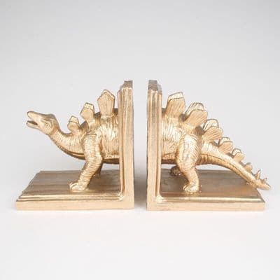 Set Dinosaur Bookends Book Ends Gold Heavy 2.2kg Novelty Shelf Sitter