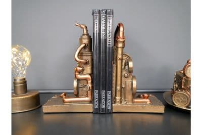 Set Gold Bronze Steampunk Book Ends Bookends Engine Style Retro Gift