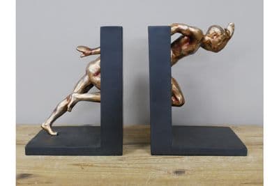 Set Heavy Bookends - Running Man Sprinter Athlete Black & Gold Book Ends Gift