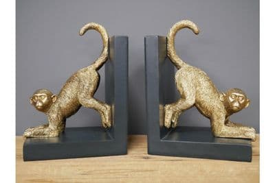 Set Heavy Monkey Tails Up Bookends - Black & Gold Retro Decoration
