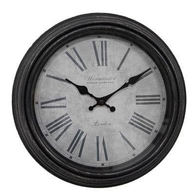 Shabby Chic Dk Grey Westminster London Wall Clock behind Glass - 30cm Deep Frame