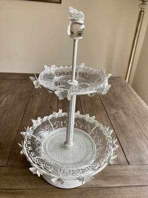 Shabby Chic Off White Butterfly Cake Food Stand Server Cream Afternoon Tea Two